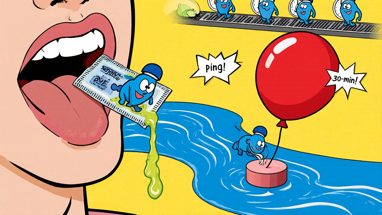 Animated Vardenafil molecules travel from jelly to an inflating red balloon penis.