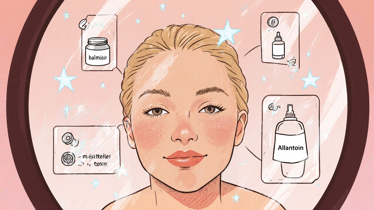 Glowing face with floating DIY skincare recipe icons around it.
