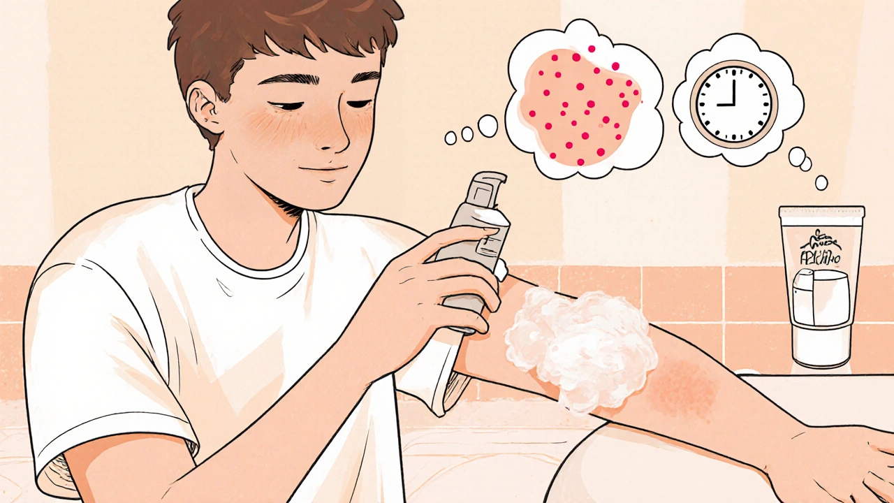 Scene of a person doing a patch test and applying moisturizer with gentle skincare steps.