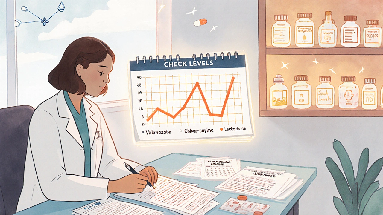 Psychiatrist and patient reviewing blood test graphs with safe medication alternatives glowing in the background.