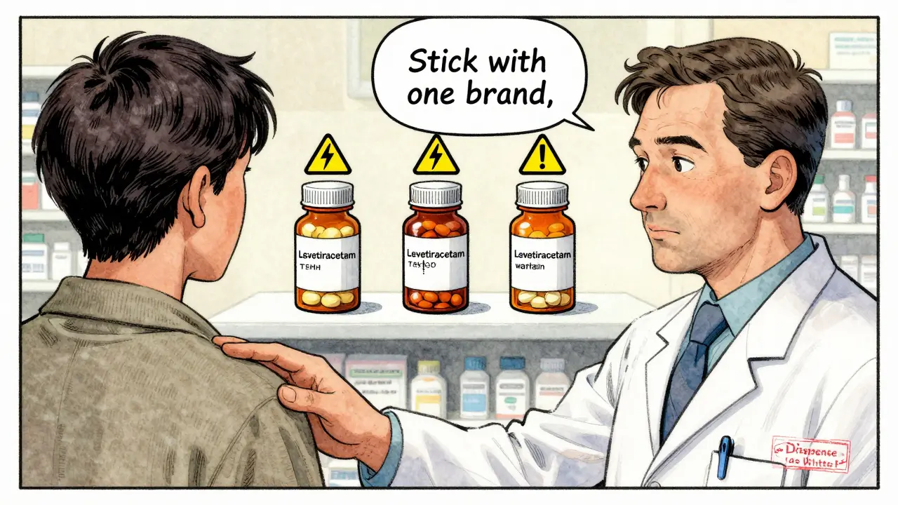 A neurologist advises a patient to stick with one generic brand for seizure medication.
