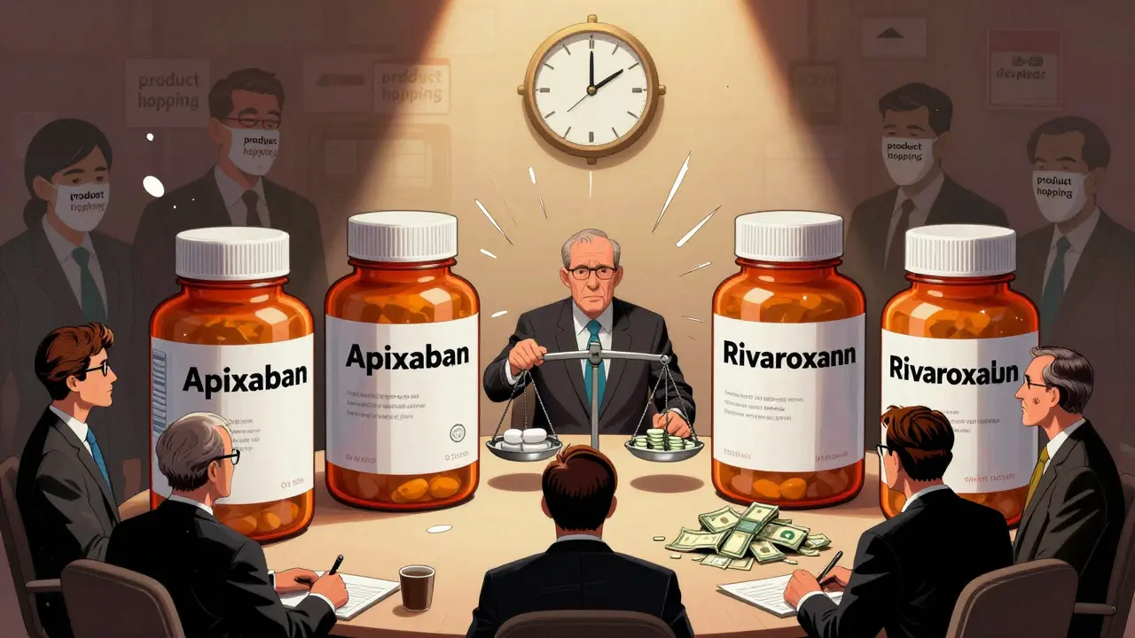 Medicare negotiators bargaining with giant generic drug bottles as clock ticks to 2027.