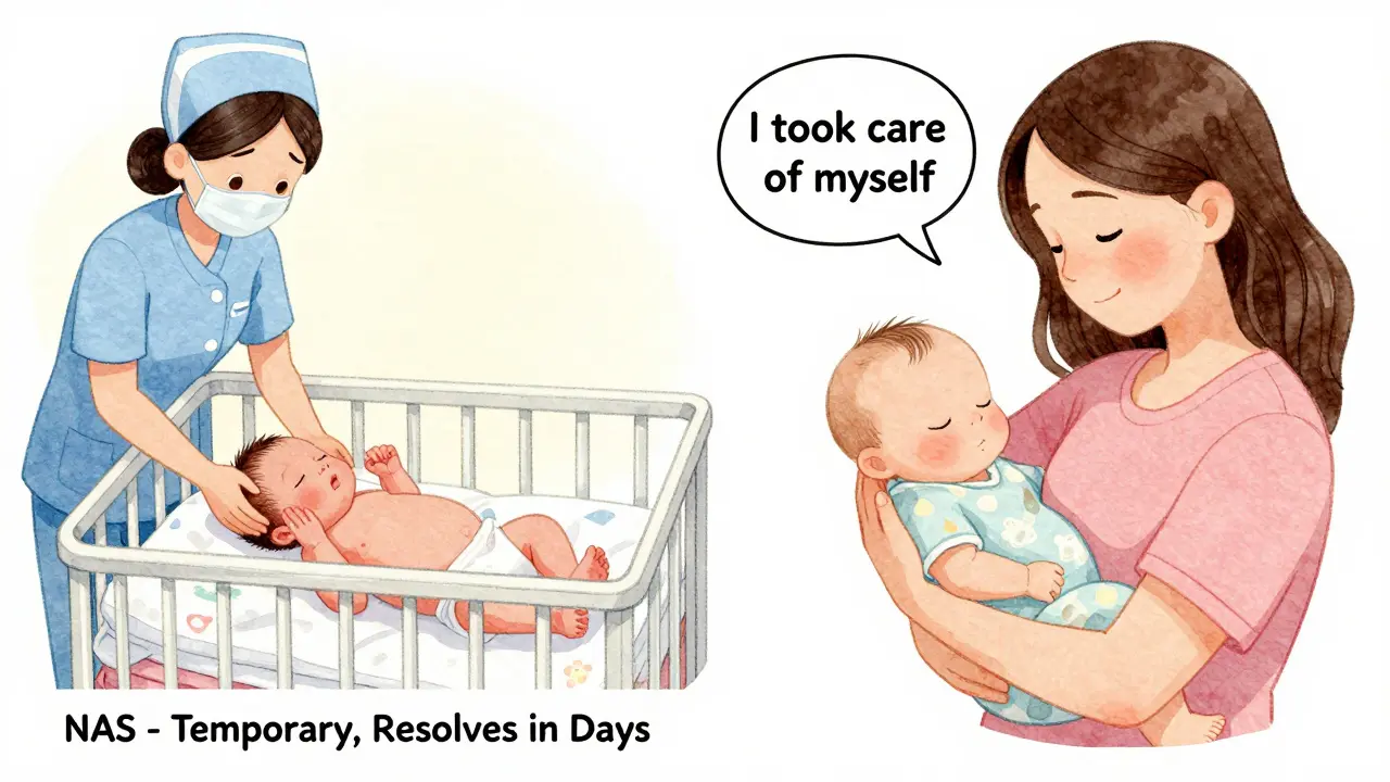 Two newborn scenes: one with temporary jitteriness, one peacefully asleep with a rested mother.