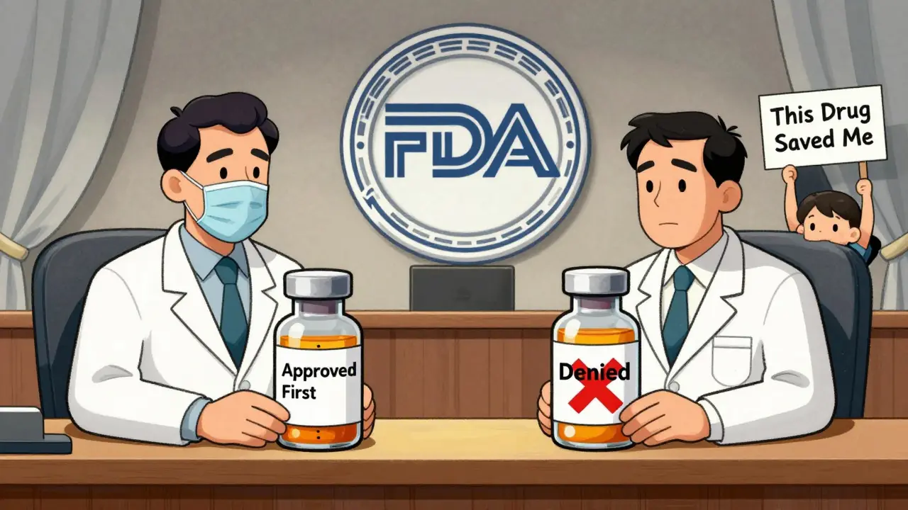 Two companies compete for FDA approval of the same drug; one wins exclusivity while a child watches in hope.