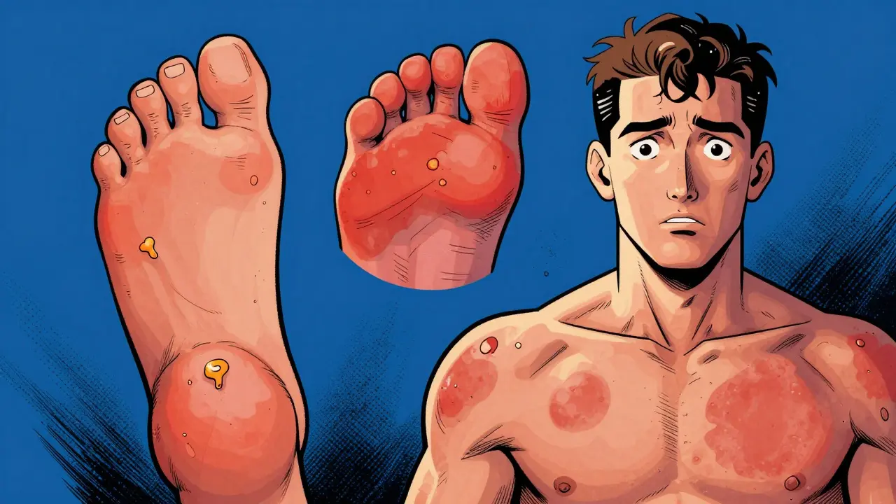 Comic illustration showing different locations of fungal skin infections on a body.